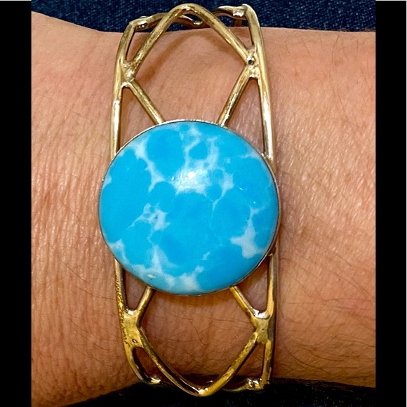 HP๐Vintage Caribbean Larimar .925 Bracelet Cuff - Picture 2 of 6